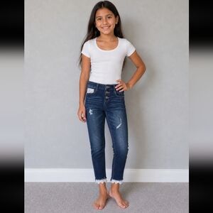 TRUE CRAFT 12 Distressed Skinny Crop Jeans W Lace Detail